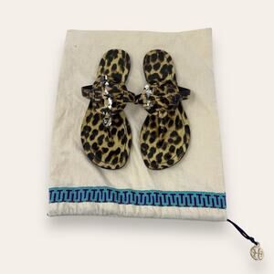 Tory Burch Patent Leather Leopard Slip On Miller Thong Sandal Black 7 Women’s